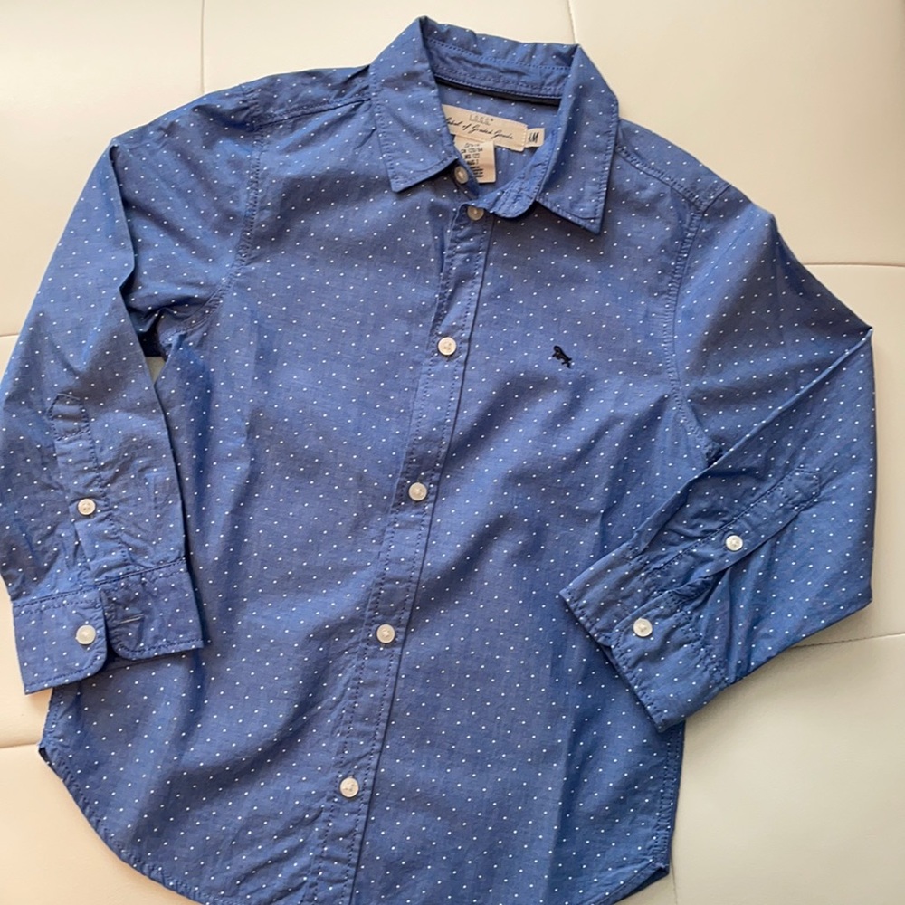 H&M Boys blue and white button down shirt